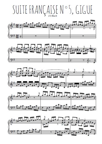 Téléchargez l'arrangement pour piano de la partition de Suite française n°5 de Bach en PDF